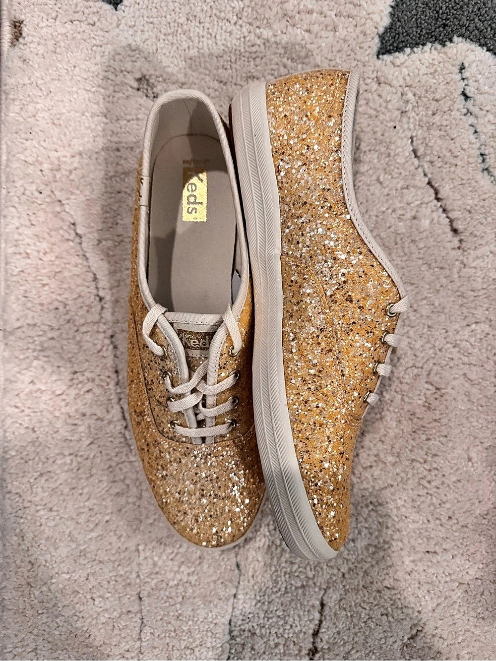 Keds Champion Glitter Celebrations Lace Up Sneakers Gold & White
